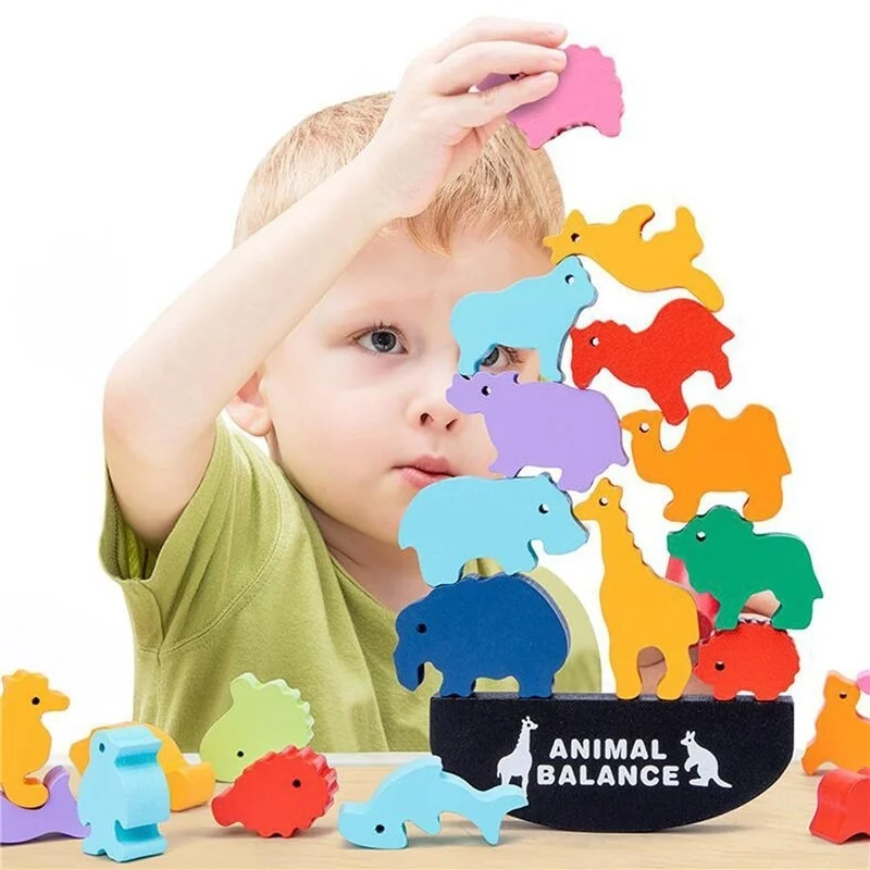 Wooden Animal and Dinosaur Balance Blocks Toys For Children